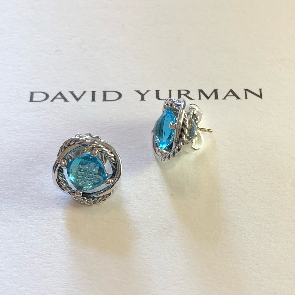 David Yurman infinity earrings blue topaz w/pouch